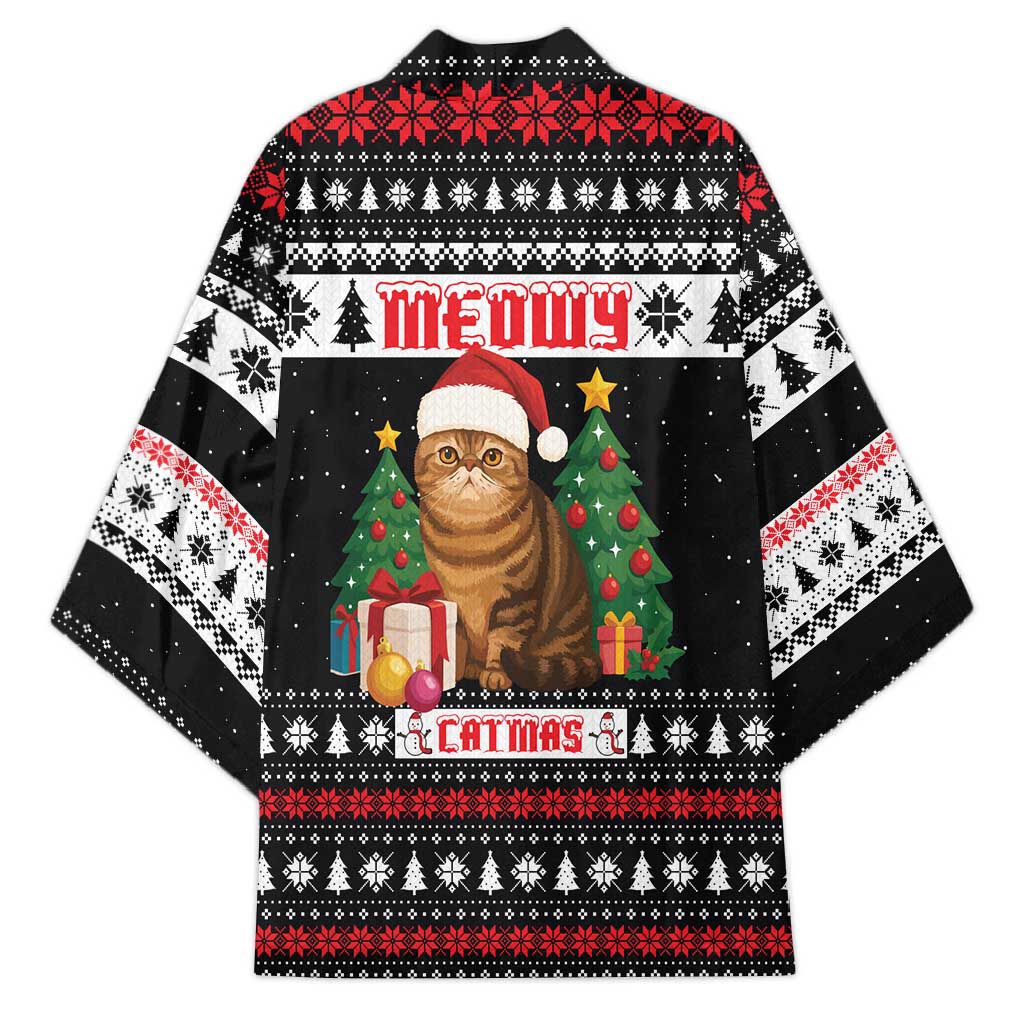 Meowy Catmas Kimono with Tabby Cat Santa Hat and Christmas Tree Gift Pattern Design - Wonder Print Shop