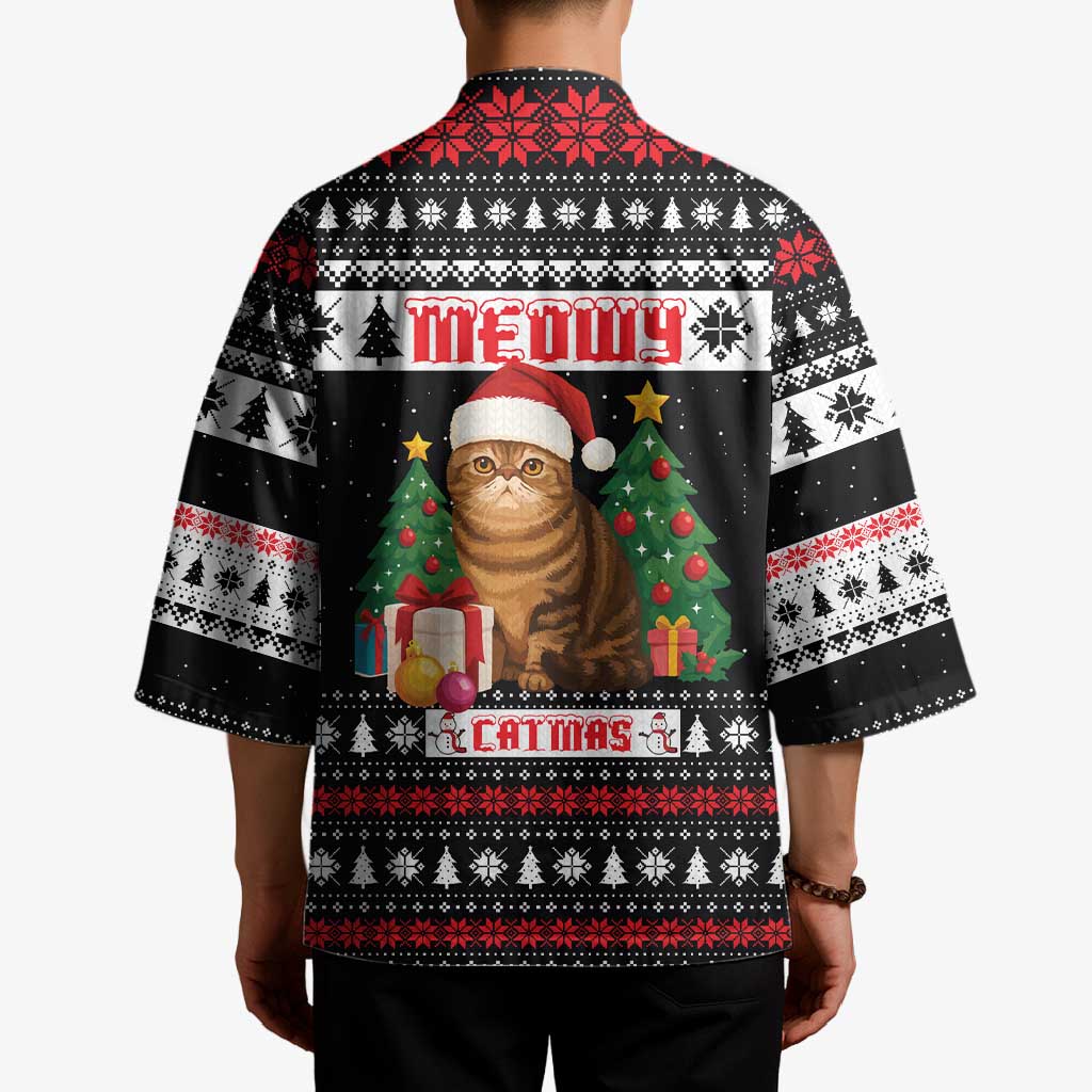 Meowy Catmas Kimono with Tabby Cat Santa Hat and Christmas Tree Gift Pattern Design - Wonder Print Shop