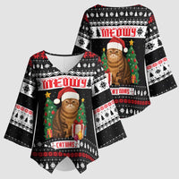 Meowy Catmas Kimono Sleeve Blouse with Tabby Cat Santa Hat and Christmas Tree Gift Pattern Design - Wonder Print Shop