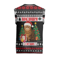Meowy Catmas Christmas Knitted V-Neck Vest with Tabby Cat Santa Hat and Christmas Tree Gift Pattern Design - Wonder Print Shop