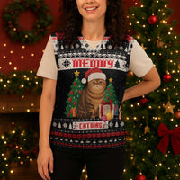 Meowy Catmas Christmas Knitted V-Neck Vest with Tabby Cat Santa Hat and Christmas Tree Gift Pattern Design - Wonder Print Shop