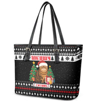 Meowy Catmas Leather Tote Bag with Tabby Cat Santa Hat and Christmas Tree Gift Pattern Design - Wonder Print Shop