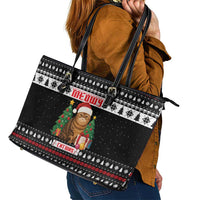 Meowy Catmas Leather Tote Bag with Tabby Cat Santa Hat and Christmas Tree Gift Pattern Design - Wonder Print Shop