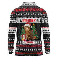 Meowy Catmas Long Sleeve Polo Shirt with Tabby Cat Santa Hat and Christmas Tree Gift Pattern Design - Wonder Print Shop