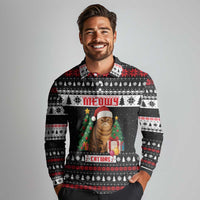 Meowy Catmas Long Sleeve Polo Shirt with Tabby Cat Santa Hat and Christmas Tree Gift Pattern Design - Wonder Print Shop