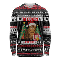 Meowy Catmas Long Sleeve Shirt with Tabby Cat Santa Hat and Christmas Tree Gift Pattern Design - Wonder Print Shop