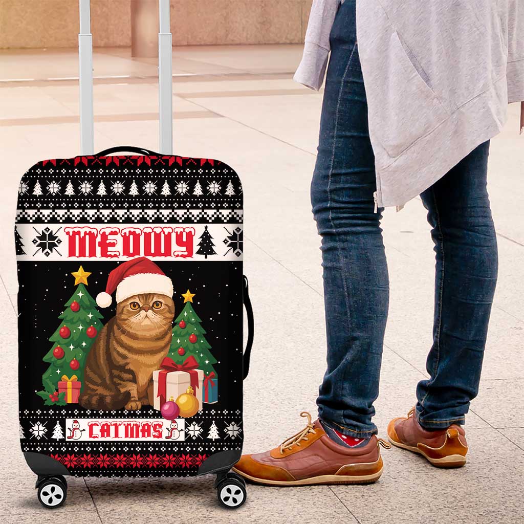 Meowy Catmas Luggage Cover with Tabby Cat Santa Hat and Christmas Tree Gift Pattern Design - Wonder Print Shop