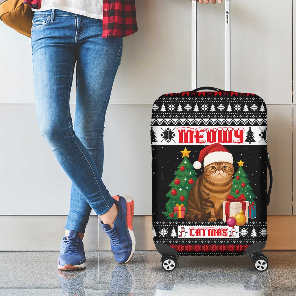Meowy Catmas Luggage Cover with Tabby Cat Santa Hat and Christmas Tree Gift Pattern Design - Wonder Print Shop