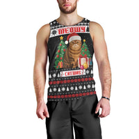 Meowy Catmas Men Tank Top with Tabby Cat Santa Hat and Christmas Tree Gift Pattern Design - Wonder Print Shop
