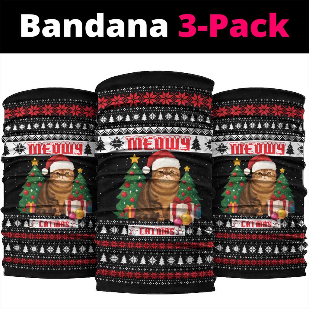 Meowy Catmas Neck Gaiter with Tabby Cat Santa Hat and Christmas Tree Gift Pattern Design - Wonder Print Shop