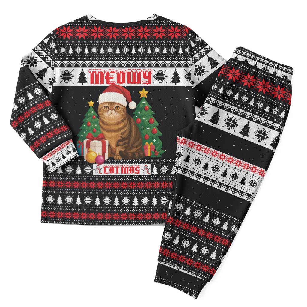 Meowy Catmas Christmas Pajama Set with Tabby Cat Santa Hat and Christmas Tree Gift Pattern Design - Wonder Print Shop
