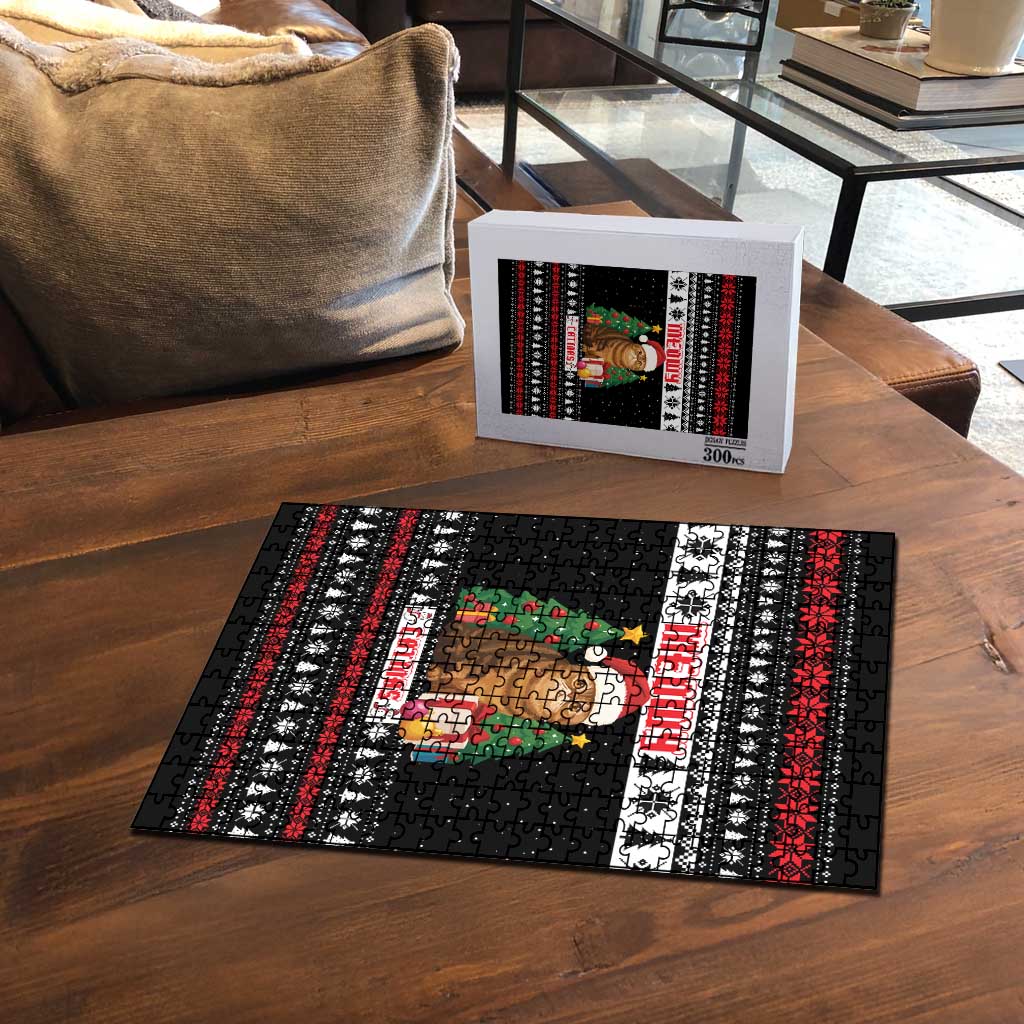 Meowy Catmas Puzzle with Tabby Cat Santa Hat and Christmas Tree Gift Pattern Design - Wonder Print Shop