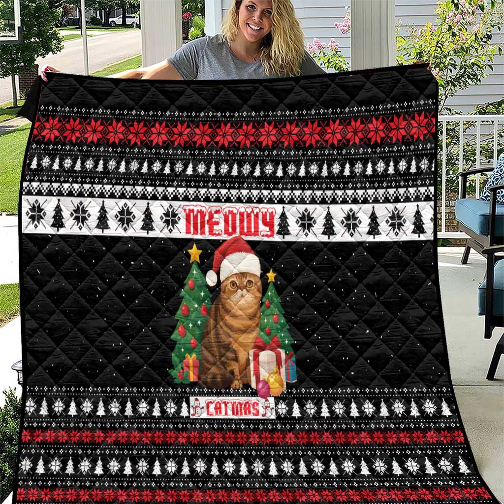 Meowy Catmas Quilt with Tabby Cat Santa Hat and Christmas Tree Gift Pattern Design - Wonder Print Shop