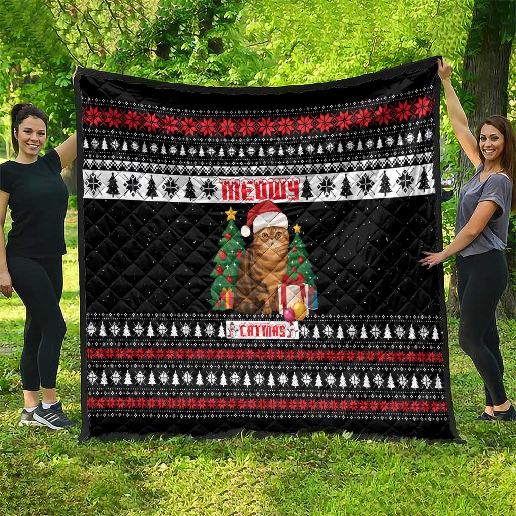 Meowy Catmas Quilt with Tabby Cat Santa Hat and Christmas Tree Gift Pattern Design - Wonder Print Shop