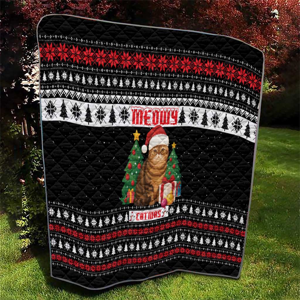 Meowy Catmas Quilt with Tabby Cat Santa Hat and Christmas Tree Gift Pattern Design - Wonder Print Shop