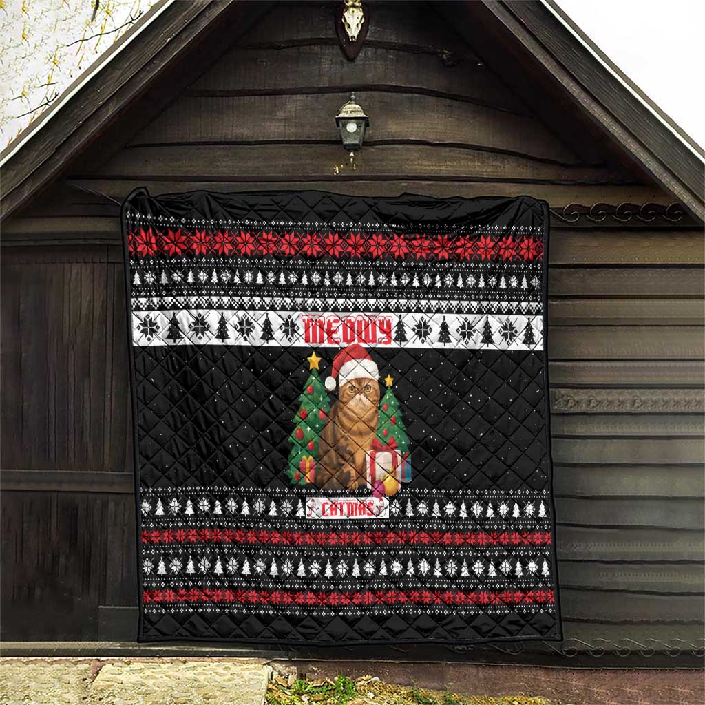 Meowy Catmas Quilt with Tabby Cat Santa Hat and Christmas Tree Gift Pattern Design - Wonder Print Shop