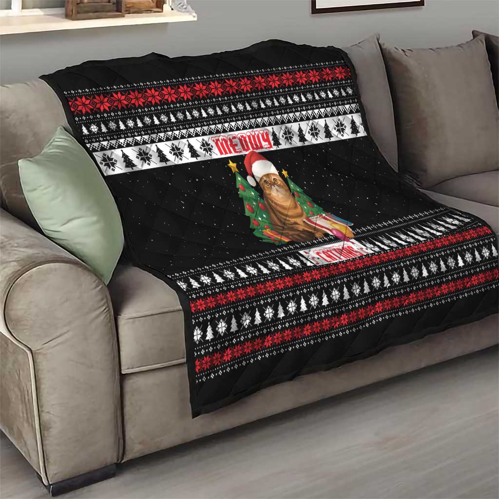 Meowy Catmas Quilt with Tabby Cat Santa Hat and Christmas Tree Gift Pattern Design - Wonder Print Shop
