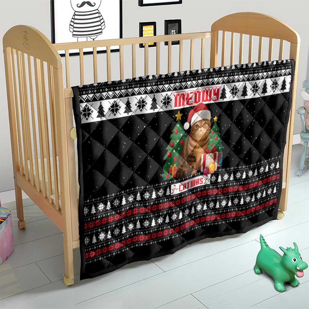 Meowy Catmas Quilt with Tabby Cat Santa Hat and Christmas Tree Gift Pattern Design - Wonder Print Shop