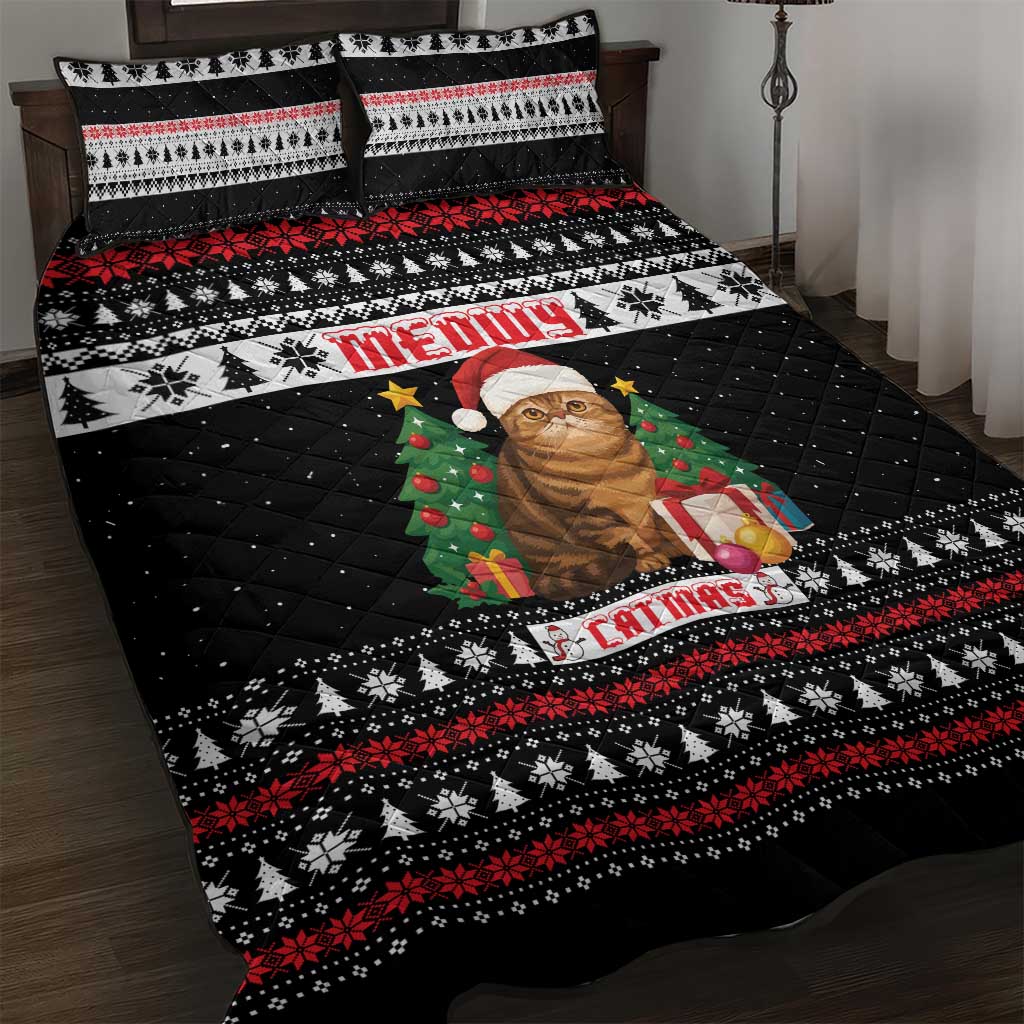 Meowy Catmas Quilt Bed Set with Tabby Cat Santa Hat and Christmas Tree Gift Pattern Design - Wonder Print Shop