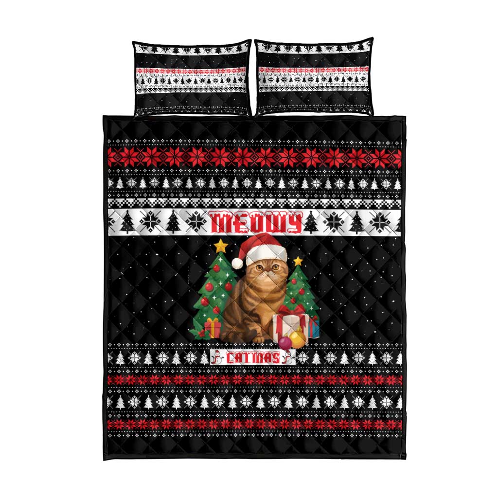 Meowy Catmas Quilt Bed Set with Tabby Cat Santa Hat and Christmas Tree Gift Pattern Design - Wonder Print Shop