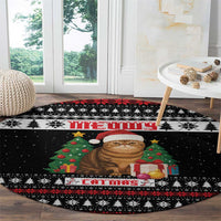 Meowy Catmas Round Carpet with Tabby Cat Santa Hat and Christmas Tree Gift Pattern Design - Wonder Print Shop
