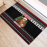 Meowy Catmas Rubber Doormat with Tabby Cat Santa Hat and Christmas Tree Gift Pattern Design - Wonder Print Shop