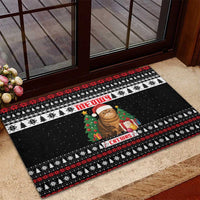 Meowy Catmas Rubber Doormat with Tabby Cat Santa Hat and Christmas Tree Gift Pattern Design - Wonder Print Shop
