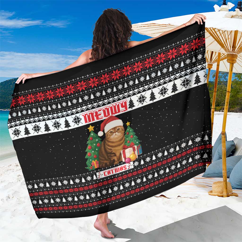 Meowy Catmas Sarong with Tabby Cat Santa Hat and Christmas Tree Gift Pattern Design - Wonder Print Shop