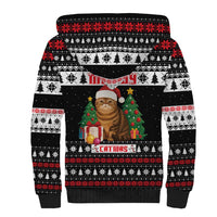 Meowy Catmas Sherpa Hoodie with Tabby Cat Santa Hat and Christmas Tree Gift Pattern Design - Wonder Print Shop