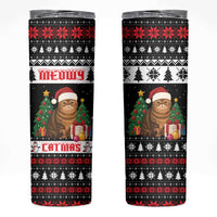 Meowy Catmas Skinny Tumbler with Tabby Cat Santa Hat and Christmas Tree Gift Pattern Design - Wonder Print Shop