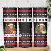 Meowy Catmas Skinny Tumbler with Tabby Cat Santa Hat and Christmas Tree Gift Pattern Design - Wonder Print Shop