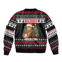 Meowy Catmas Sleeve Zip Bomber Jacket with Tabby Cat Santa Hat and Christmas Tree Gift Pattern Design - Wonder Print Shop