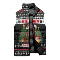 Meowy Catmas Sleeveless Puffer Jacket with Tabby Cat Santa Hat and Christmas Tree Gift Pattern Design - Wonder Print Shop