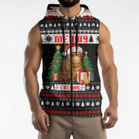 Meowy Catmas Sleeveless Zip Hoodie with Tabby Cat Santa Hat and Christmas Tree Gift Pattern Design - Wonder Print Shop
