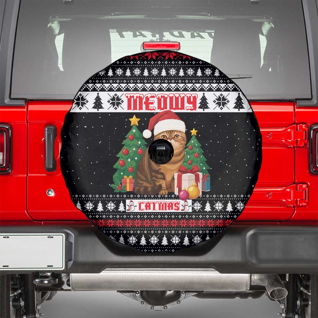 Meowy Catmas Spare Tire Cover with Tabby Cat Santa Hat and Christmas Tree Gift Pattern Design - Wonder Print Shop