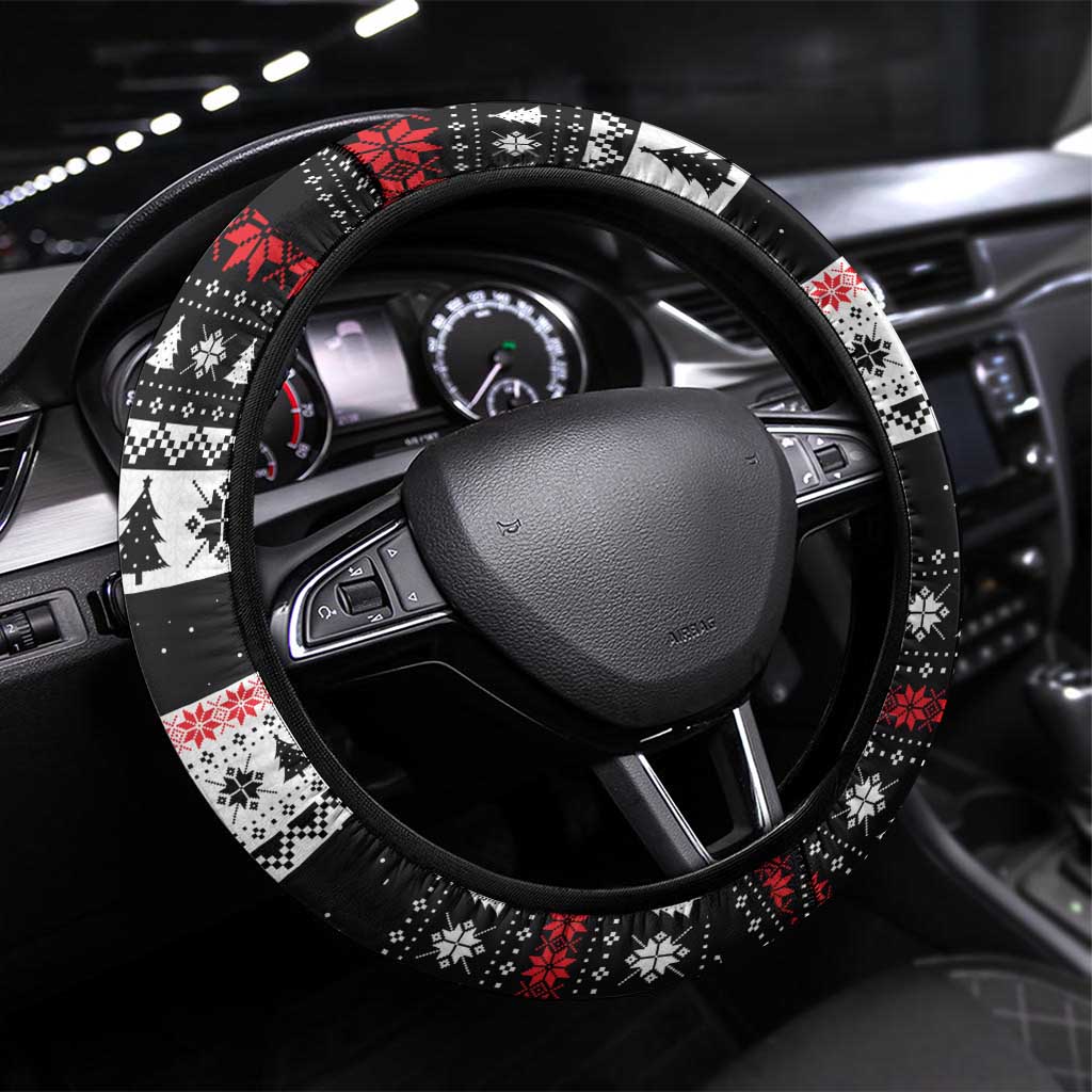 Meowy Catmas Steering Wheel Cover with Tabby Cat Santa Hat and Christmas Tree Gift Pattern Design - Wonder Print Shop