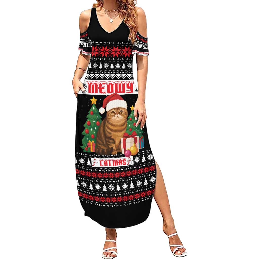 Meowy Catmas Summer Maxi Dress with Tabby Cat Santa Hat and Christmas Tree Gift Pattern Design - Wonder Print Shop