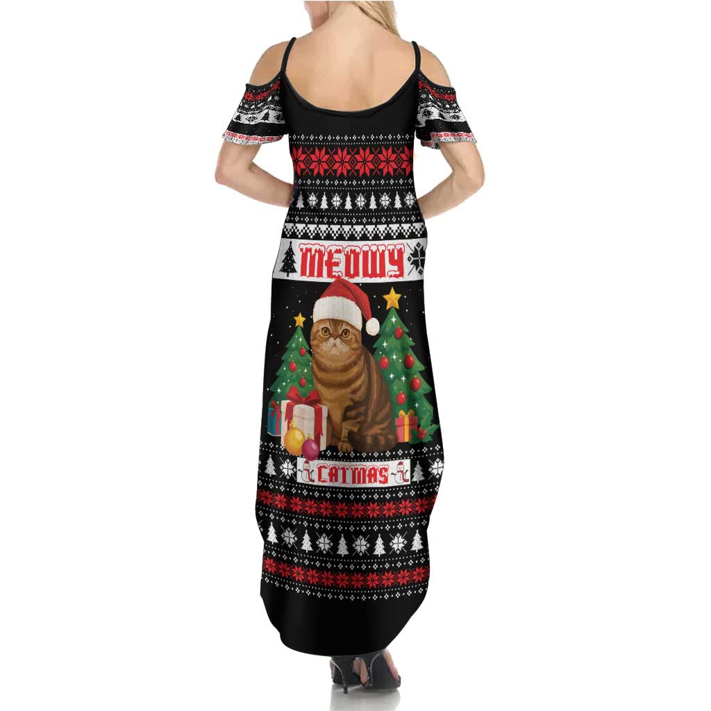 Meowy Catmas Summer Maxi Dress with Tabby Cat Santa Hat and Christmas Tree Gift Pattern Design - Wonder Print Shop