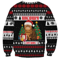 Meowy Catmas Sweatshirt with Tabby Cat Santa Hat and Christmas Tree Gift Pattern Design - Wonder Print Shop