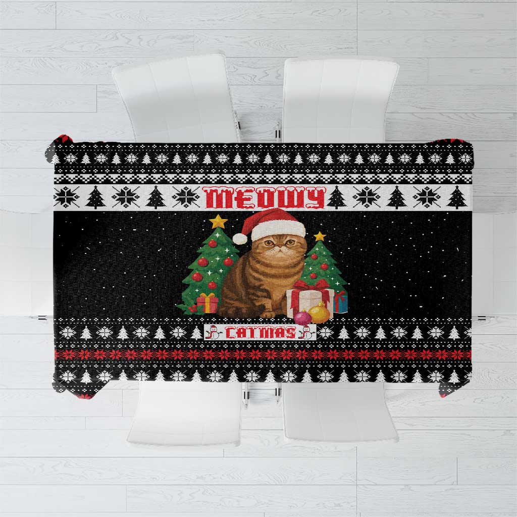 Meowy Catmas Tablecloth with Tabby Cat Santa Hat and Christmas Tree Gift Pattern Design - Wonder Print Shop