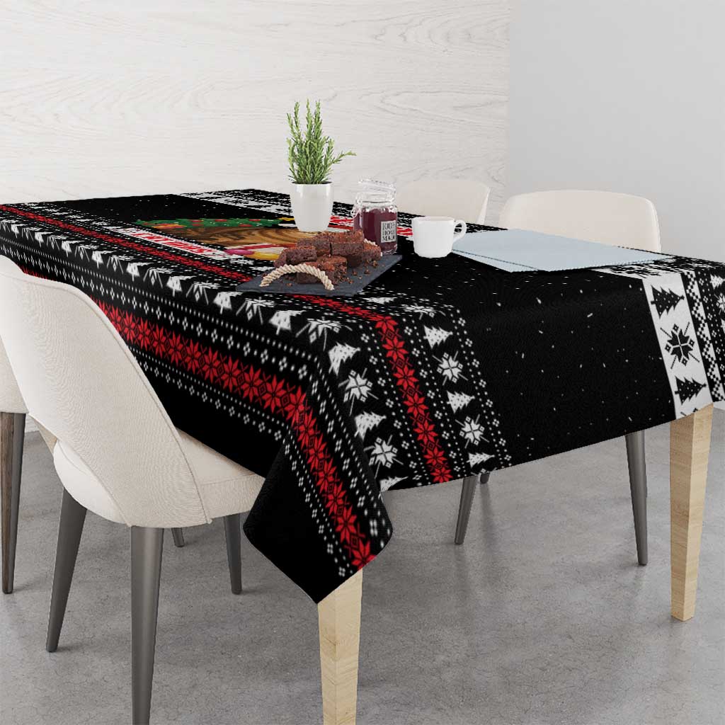 Meowy Catmas Tablecloth with Tabby Cat Santa Hat and Christmas Tree Gift Pattern Design - Wonder Print Shop