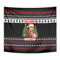 Meowy Catmas Tapestry with Tabby Cat Santa Hat and Christmas Tree Gift Pattern Design - Wonder Print Shop