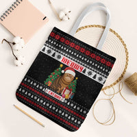 Meowy Catmas Tote Bag with Tabby Cat Santa Hat and Christmas Tree Gift Pattern Design - Wonder Print Shop