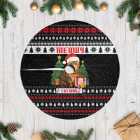 Meowy Catmas Tree Skirt with Tabby Cat Santa Hat and Christmas Tree Gift Pattern Design - Wonder Print Shop