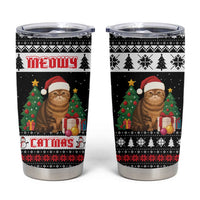 Meowy Catmas Tumbler Cup with Tabby Cat Santa Hat and Christmas Tree Gift Pattern Design - Wonder Print Shop