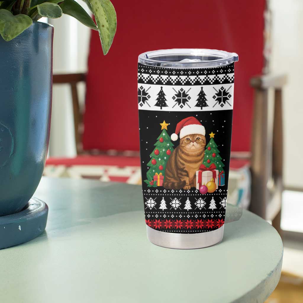 Meowy Catmas Tumbler Cup with Tabby Cat Santa Hat and Christmas Tree Gift Pattern Design - Wonder Print Shop