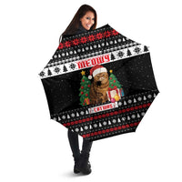 Meowy Catmas Umbrella with Tabby Cat Santa Hat and Christmas Tree Gift Pattern Design - Wonder Print Shop