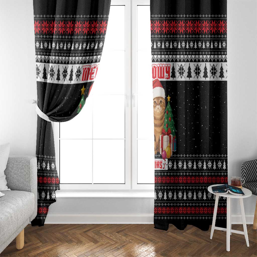 Meowy Catmas Window Curtain with Tabby Cat Santa Hat and Christmas Tree Gift Pattern Design - Wonder Print Shop