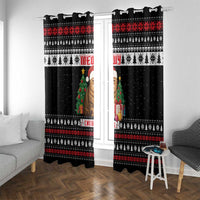 Meowy Catmas Window Curtain with Tabby Cat Santa Hat and Christmas Tree Gift Pattern Design - Wonder Print Shop