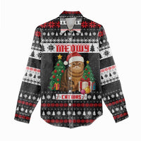 Meowy Catmas Women Casual Shirt with Tabby Cat Santa Hat and Christmas Tree Gift Pattern Design - Wonder Print Shop